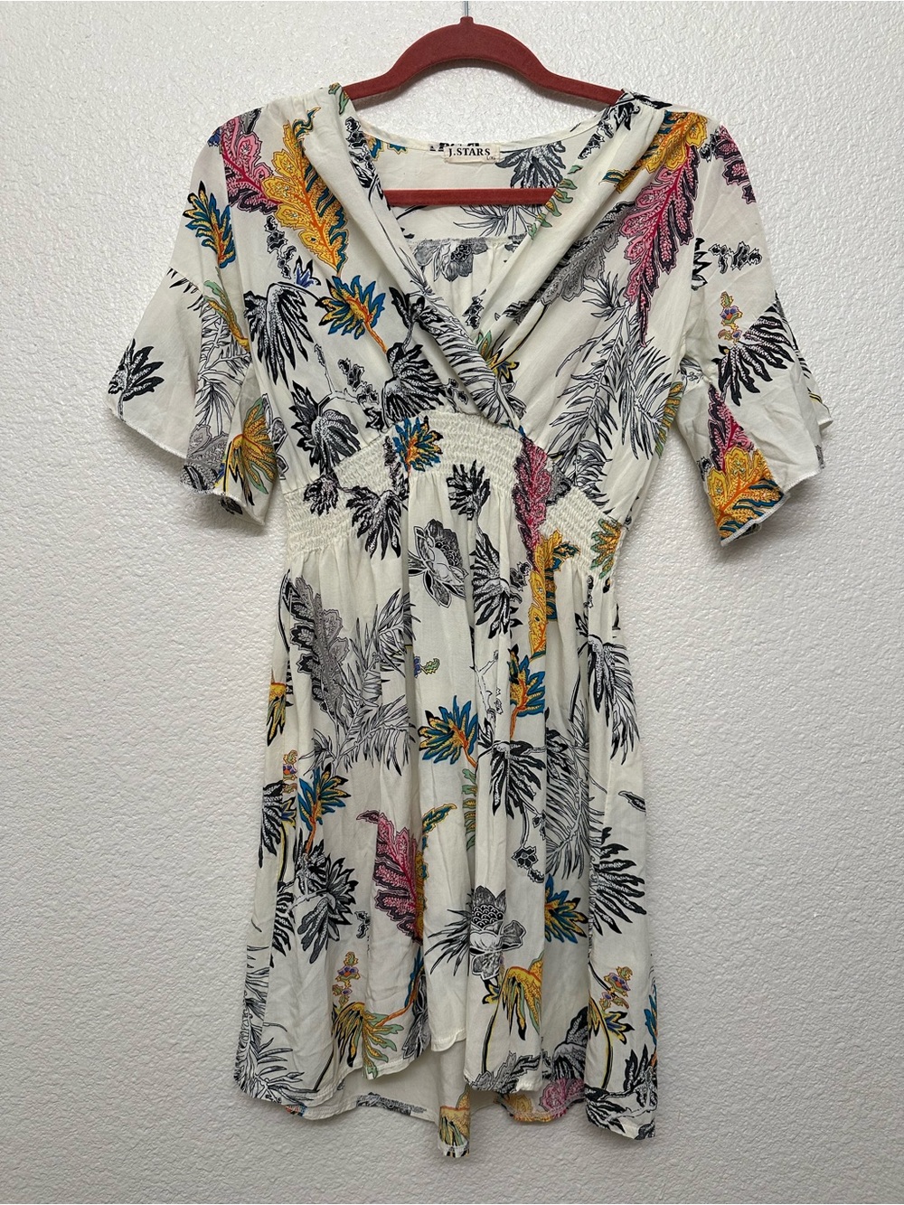 White Floral Wrap-Front Mini Dress